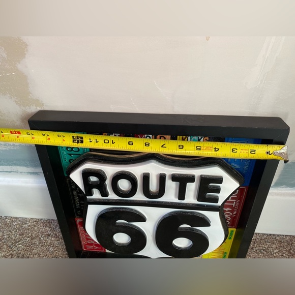Route 66 3D Wood Metal Plastic Wall Art Framed Mini Licence plates 15"x15"x2" - Picture 10 of 10